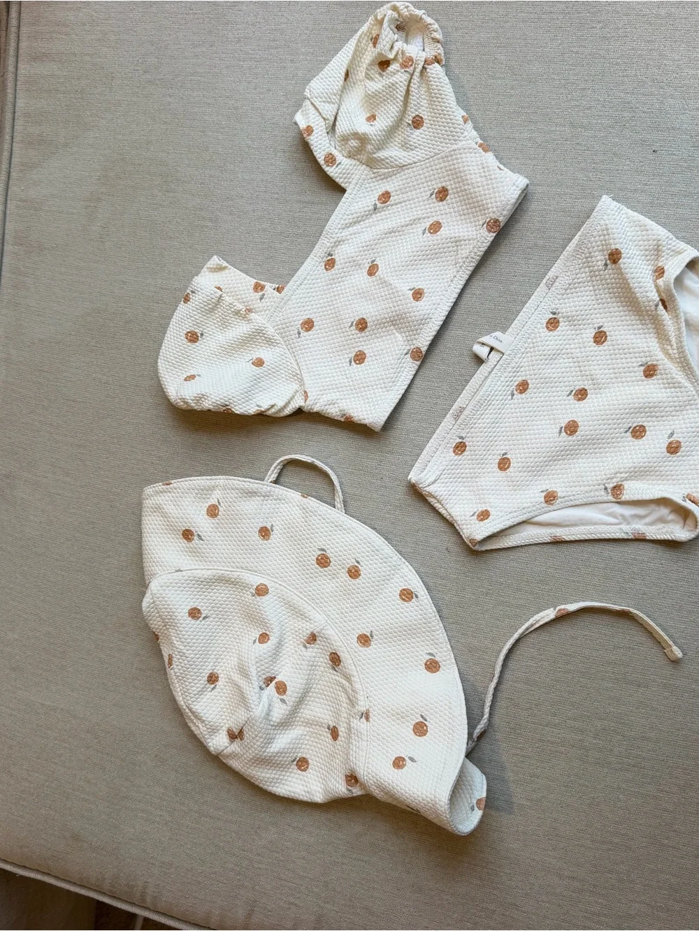 Quincy Mae Cream Swim suit with Tan Dot Print